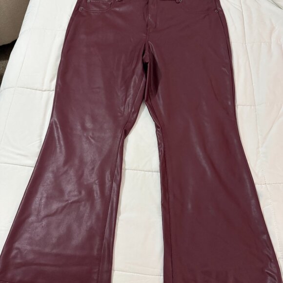American Eagle Faux Leather Super High Rise Kick Boot Pants (Maroon) - Picture 3 of 6